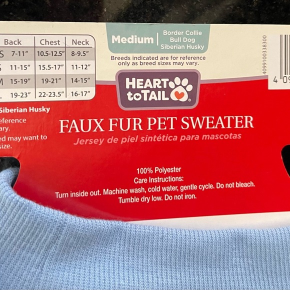 New Heart To Tail Faux Fur Pet Sweater Blue Size M Soft, Comfy “Love” Embroidery - Picture 5 of 7